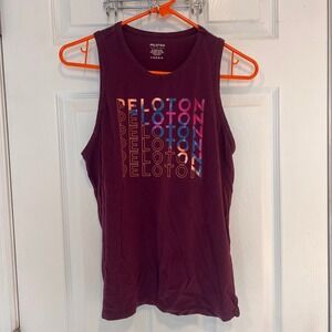 Peloton Womens Muscle Tank Top Burgundy Plum Graphic Logo Supima Modal Small